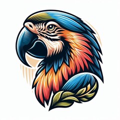 Obraz premium Vibrant macaw portrait illustration with cartoon tattoo aesthetic design