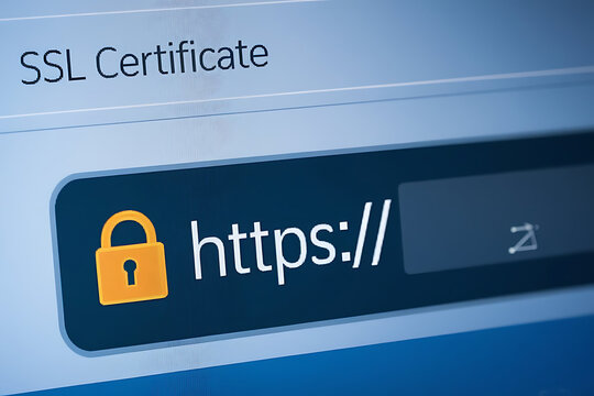 SSL Secure Connection: Close-Up of Browser Window with Lock Icon for HTTPS Encryption and Cybersecurity, ssl lock, ssl padlock, website design, ssl badge, ssl shield, Https, TLS, SSL certificate	