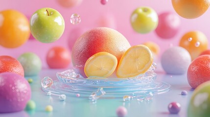 Child-style floating food tray with planets and floating apple slices