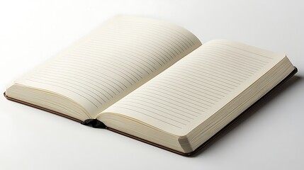An open notebook with lined paper pages, isolated on a white background 