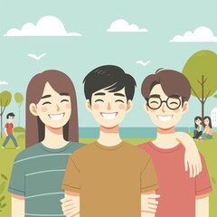 vector image of people embracing happily
