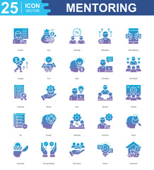 Mentoring icon sheet vector teacher, goal, exchange, motivation, teleconference, struggle, trust, ideas, consultant, role model, certificate, mentor, idea, meeting, training, list, purpose, teamwork