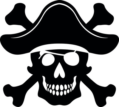 recommend clip art: Skull Wearing Pirate Hat and Eye Patch with Crossbones, Black and White Silhouette
