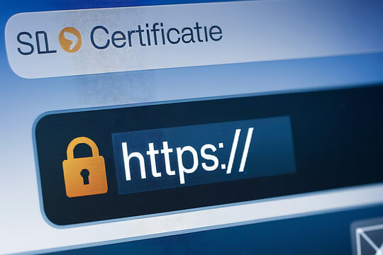 Close-Up of Browser Window with Lock Icon for HTTPS Encryption and Cybersecurity, ssl lock, ssl padlock, website design, ssl badge, ssl shield, Https, TLS, SSL certificate