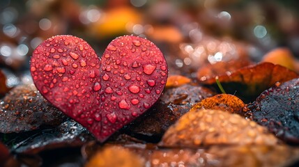 Obraz premium Heart Shaped Object on Autumn Leaves