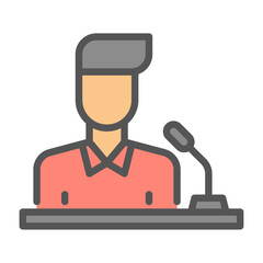 press conference filled outline icon. speech color line illustration.