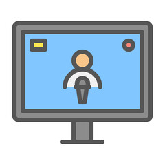 TV news filled outline icon. reporter color line illustration.