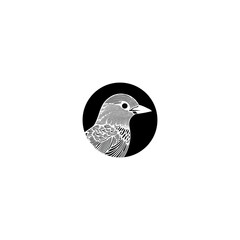 An intricately detailed illustration of a bird’s head set within a bold black circle. The design features fine linework highlighting the feathers and beak, giving it a refined and timeless appearance.