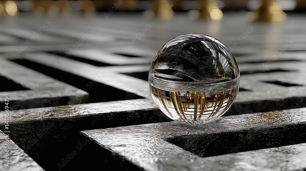 Aufkleber crystal sphere on textured dark surface with reflections and depth