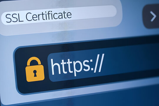 Close-Up of Browser Window with Lock Icon for HTTPS Encryption and Cybersecurity, ssl lock, ssl padlock, website design, ssl badge, ssl shield, Https, TLS, SSL certificate