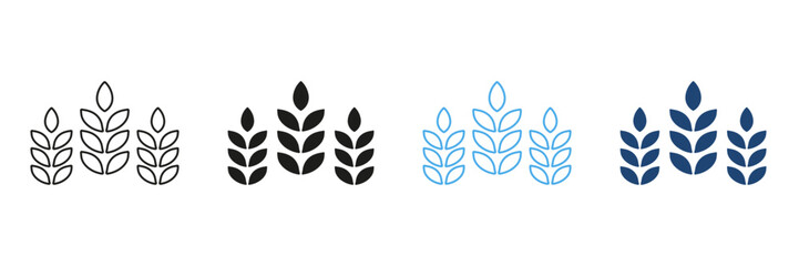 Wheat Spike Line and Silhouette Icon Set. Organic Agriculture and Sustainable Farming. Healthy Food and Nutrition. Editable Stroke. Isolated Vector Illustration