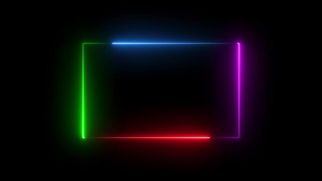 Rectangle neon. Rounded rectangle photo frame with four tone neon color and illustrated black background