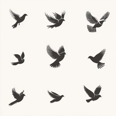 Illustrations depicting the graceful flight of various flying birds