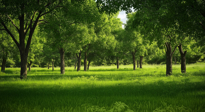 Um grupo de &aacute;rvores cercadas por grama verdejante, ideal para fundos inspirados na natureza ou cenas ao ar livre