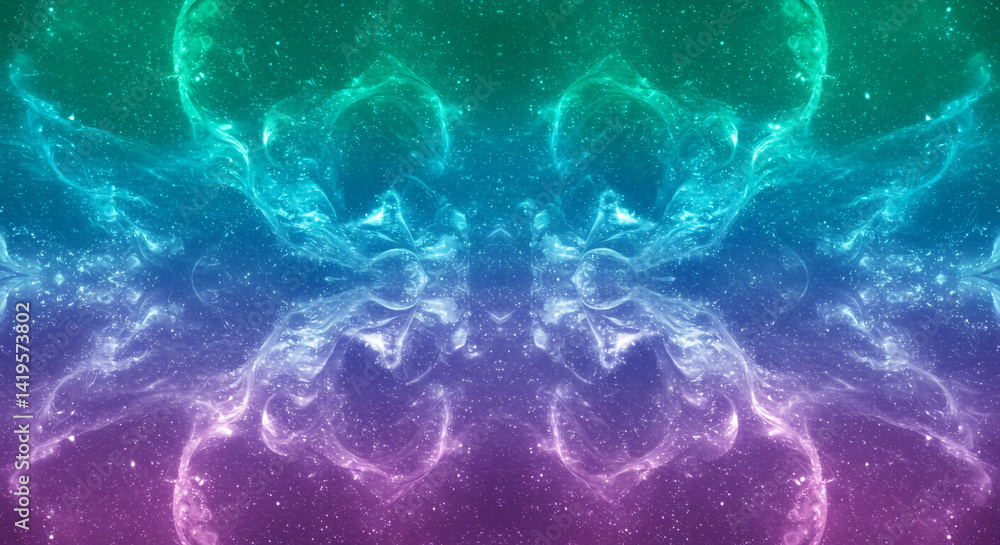 Aufkleber abstract nebula background with a gradient of green to purple and symmetrical cloud like formations