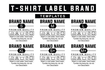 Modern T-Shirt Label Templates. Editable Clothing Size Tags with Washing Instructions and Brand Name Space