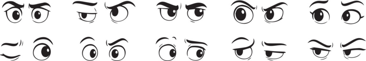 10 Cartoon Eyes Expression Pack Unique Eye Emotion Illustrations on White Background editable colors
