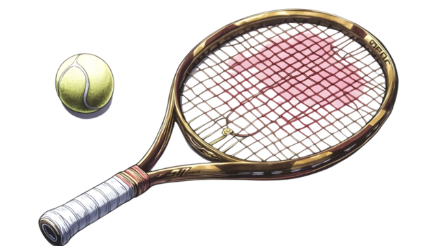Professional Tennis Racket with Ball Isolated on White Background