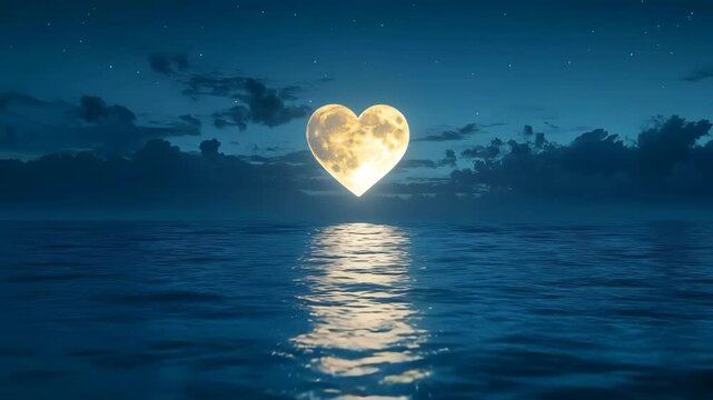 Heart shaped Moon Reflected in the Serene Ocean