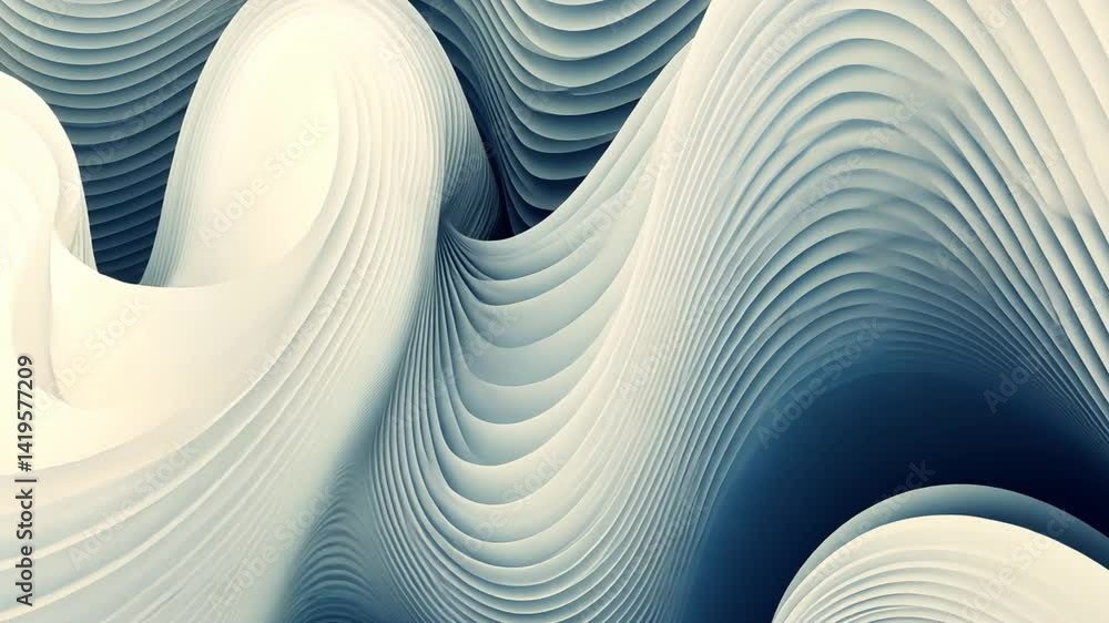 Poster mesmerizing abstract design of flowing waves and curves in white and blue, showcasing smooth lines t