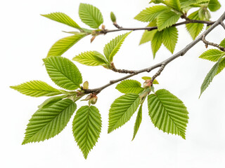Fototapeta premium Fresh Green Leaves Sprouting on a Branch in Springtime