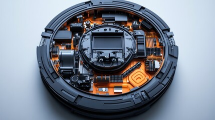 Naklejka premium Compact robot vacuum engine module isolated on white background