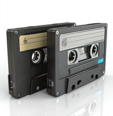 Obraz premium Colorful vintage cassette tapes with labels and reels. AI generated image