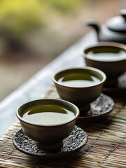 Green Tea in Teacup with Teapot
