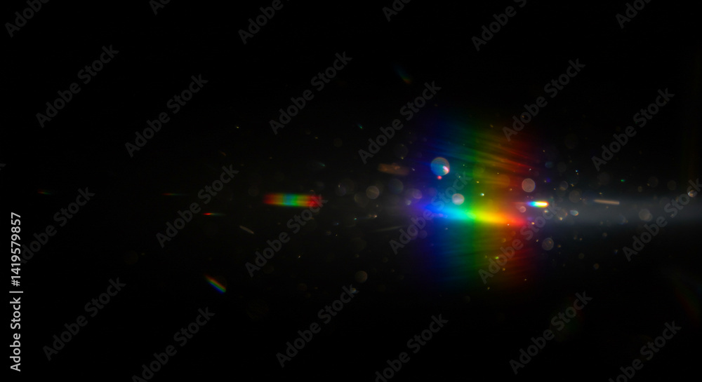 Poster a vibrant rainbow light dispersion effect with bokeh against a dark background creating a magical at