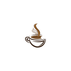 An elegant coffee cup logo featuring swirling steam and decorative coffee plant elements, such as berries and beans. It evokes a sense of natural aroma and artisan brewing. Perfect for organic cafés, 