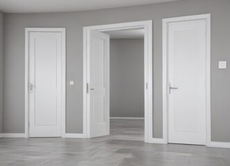 Modern white interior doors, various open/closed positions, isolated ,  opening,  door
