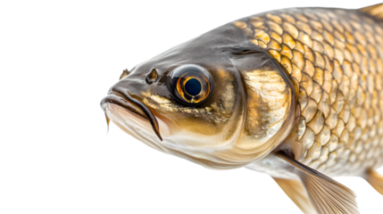 Close-Up Portrait of a Carp Fish Isolated on White Background