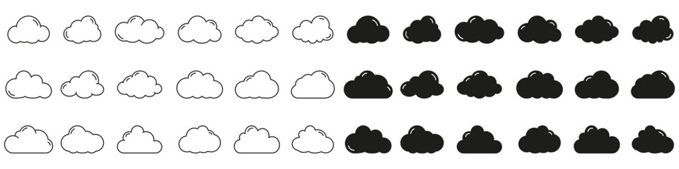 Cloud weather line and solid icon set. Beautifully cloud symbol collection. Editable Stroke. Isolated vector illustration