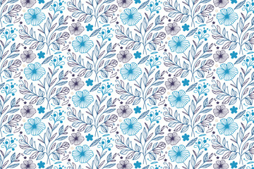 seamless pattern with abstract blue floral line art and minimal rose outlines for pillowcases table top and wallpaper print

