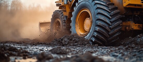 Construction vehicle working in mud