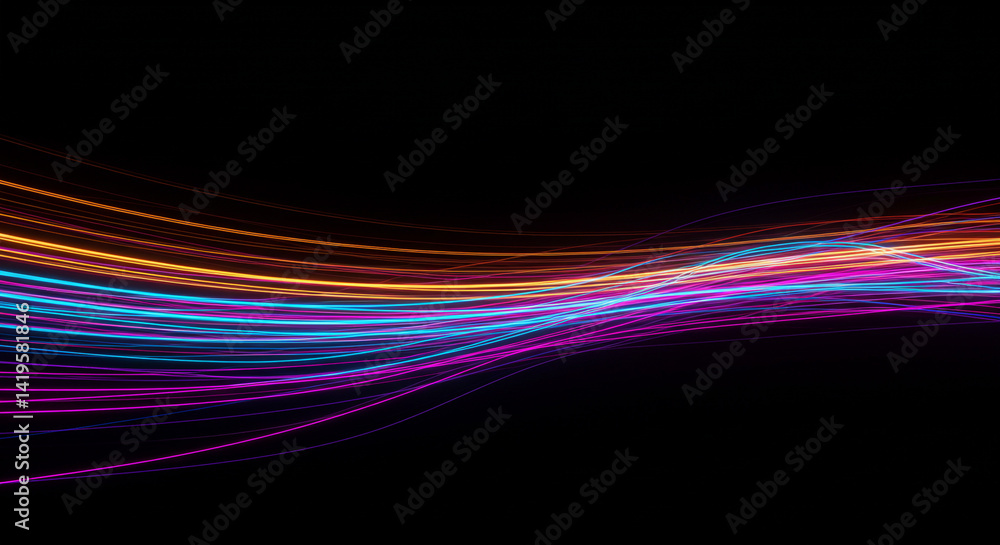 Aufkleber abstract glowing light trails in vibrant colors against a dark black background creating a dynamic e