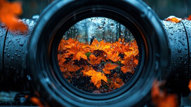 Autumnal view through a lens in rain - Powered by Adobe