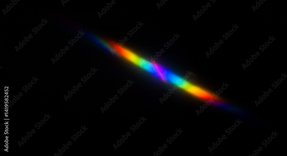 Aufkleber a diagonal rainbow light spectrum against a black background with a soft glow and color separation