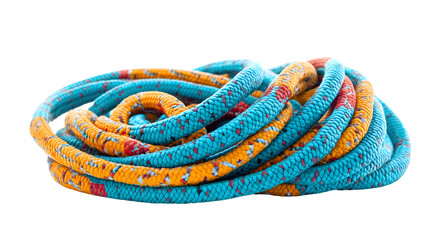 Neatly Coiled Climbing Rope Isolated on White Background