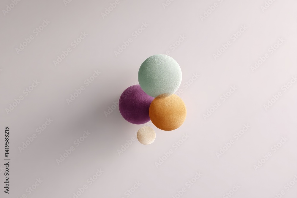 Poster minimalistic image of various colorful circles on clean neutral background featuring ample copy spac