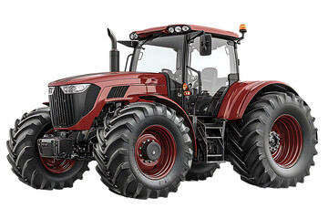 Obraz premium Detailed Isolated Maroon Tractor with Large Tires on Black Backdrop, Machinery