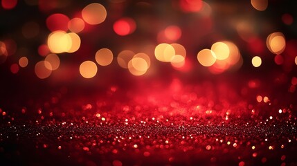 Red Glitter Background with Golden Bokeh Lights