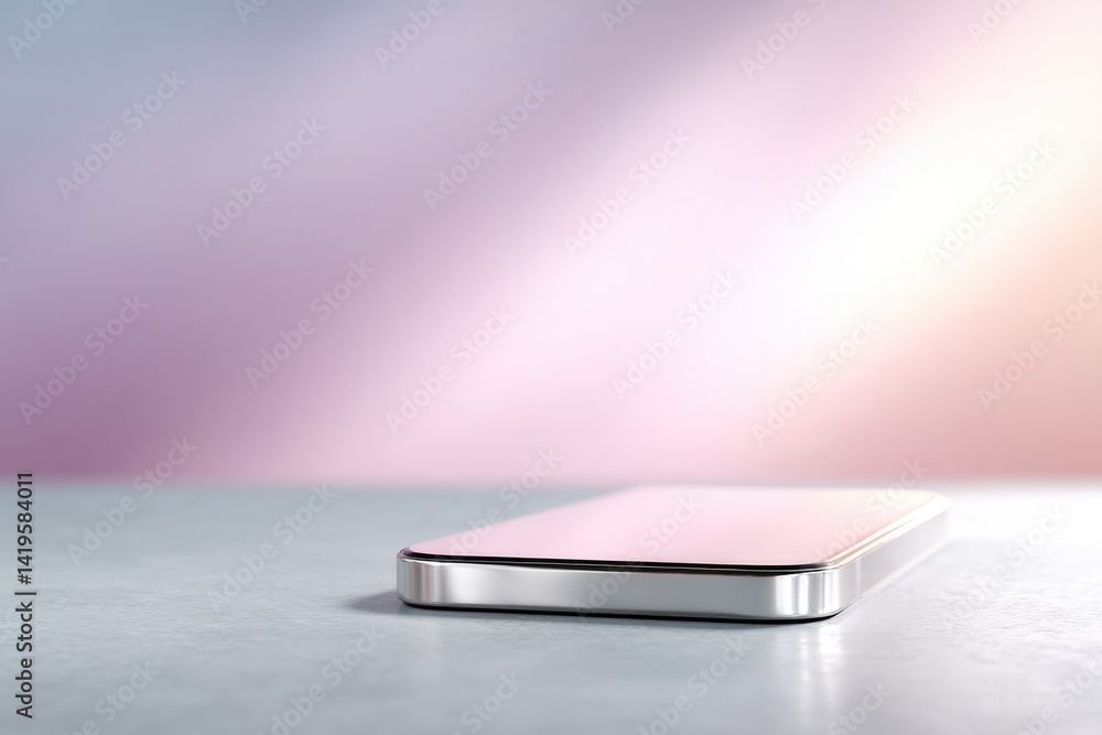 Poster showcase sleek futuristic 3d model of electronic gadget set against soft gradient background with ample copy space