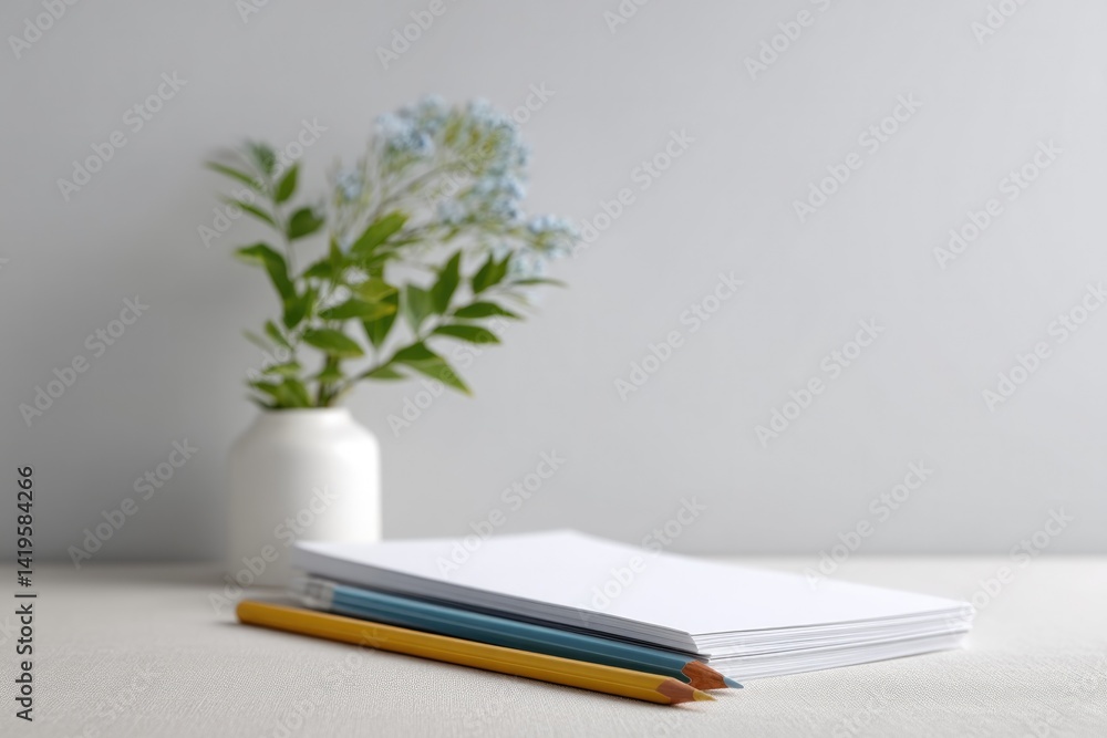 Aufkleber clean sketching workspace with pencils and notebooks on well-organized table
