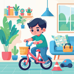 vector image of a child playing with a bicycle