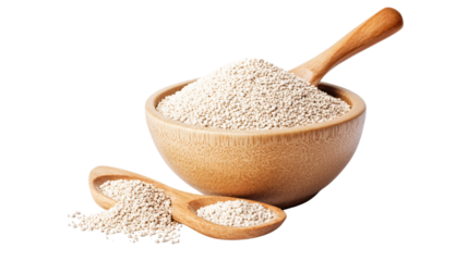 Bowl and Spoon with Active Dry Yeast Isolated on White Background