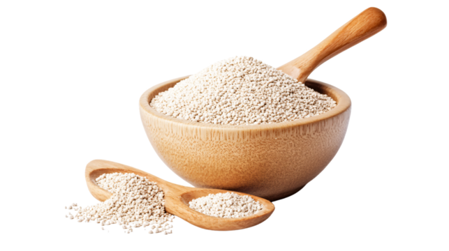 Bowl and Spoon with Active Dry Yeast Isolated on White Background