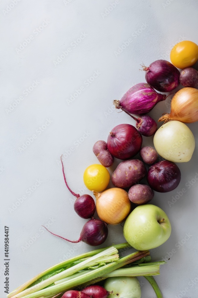 Aufkleber minimalist display of farm-fresh produce arranged in charming composition on simple background