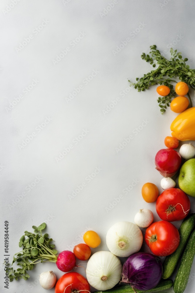 Poster minimalist display of farm-fresh produce arranged in charming composition on simple background