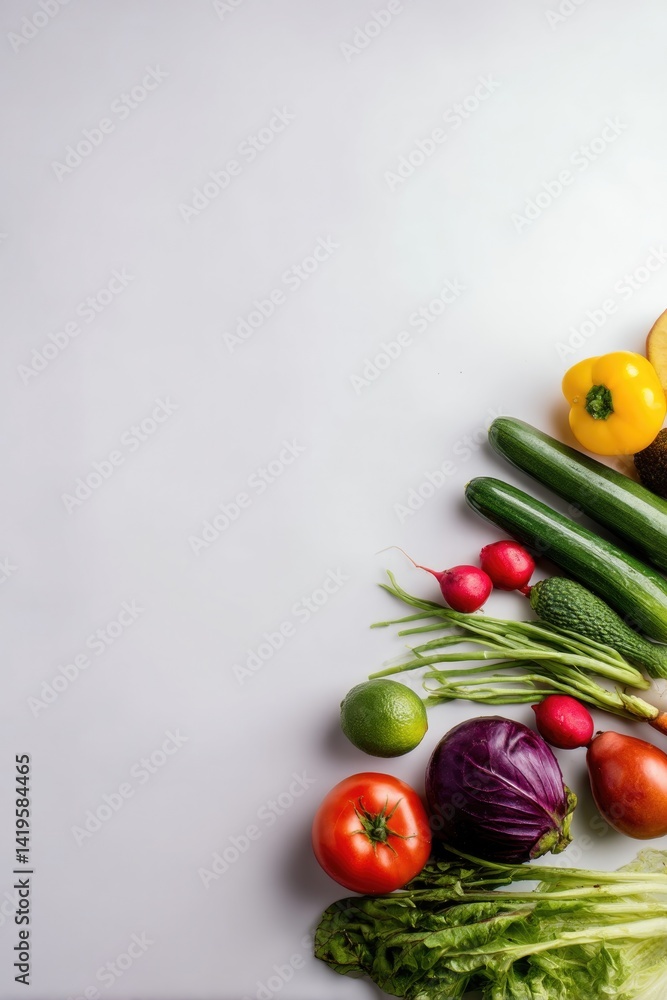 Aufkleber minimalist display of farm-fresh produce arranged in charming composition on simple background